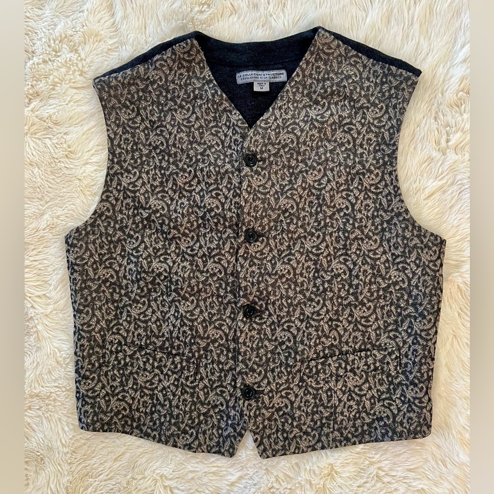LE COLLEZIONI STRUCTURE Made in ITALY Sweater Vest Button Close Wool Blend Sz M
